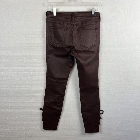 Pilcro Pants 26 Womens Plum Burgundy Coated Skinny Lace Up Ankle Jeans Mid Rise - Picture 4 of 8